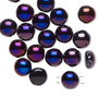 Bead, Preciosa Candy™, Czech pressed glass, opaque black with half-coat iris violet red, 8mm candy with (2) 0.8-0.9mm holes. Sold per pkg of 20. (23980-23001)