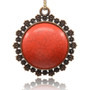 Red Cooper Plated Alloy Synthetic Turquoise Red Flat Round Pendant, Nickel Free, 45x41x9mm, Hole: 3mm
