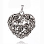 Alloy Rhinestone Heart Pendant, with Rose Flower Pattern, Antique Silver, 35x34x7mm, Hole: 3mm