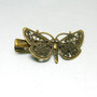 3 x Iron Hair Clip, with Brass Butterfly Tray, Antique Bronze, Size:  25.5 x 43mm x 10mm