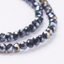 Electroplate Glass Bead, Faceted Rondelle, Black AB, 3x2mm; Hole: 0.5mm, approx 190pcs per strand, Sold per 2 x 16.7" strand.