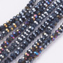 Electroplate Glass Bead, Faceted Rondelle, Black AB, 3x2mm; Hole: 0.5mm, approx 190pcs per strand, Sold per 2 x 16.7" strand.