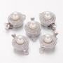 18x11mm - Platinum Plated - 6 pack - Box Clasp With Acrylic Pearl