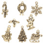 12.5x9.5mm-23x17.5mm - Gold Plated Pewter - 8 pack - Mixed Christmas Charms