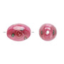 15-16mm x 10-11mm - Czech - Op Pink, Green - 2pk - Oval Lampworked Glass with flower Design