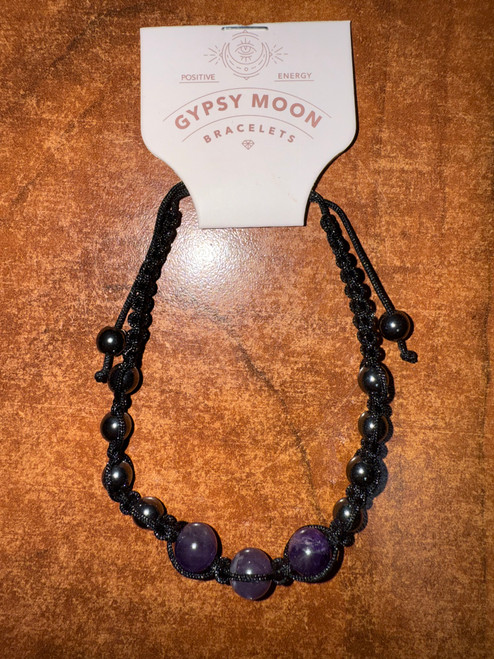 Adjustable Hematite & Amethyst Corded Bracelet Adjustable Hematite & Amethyst Corded Bracelet