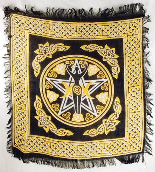 Pentagram Goddess Altar Cloth (Black/Gold/White) 18" x 18"