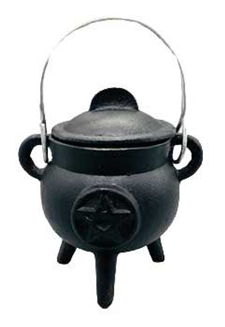 3" Pentagram cast iron cauldron w/ lid black 3" Pentagram cast iron cauldron w/ lid black