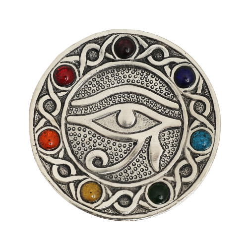 Metal Horus Eye w/ stones Incense holder 4.5"