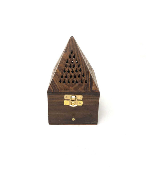 Wooden Pyramid Cone / Charcoal Burner with Storage Net Carving