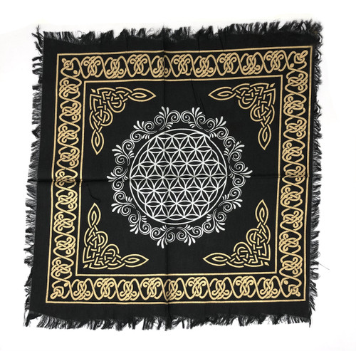 Indian Cotton Tapestry Altar Cloth - Flower of Life 18"x18"