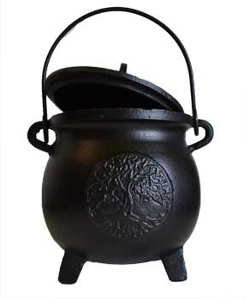 6" Tree of Life cast iron cauldron with lid