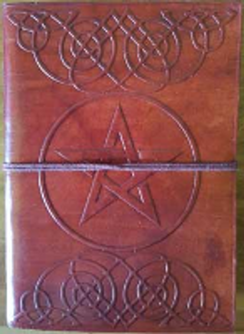 5" x 7" Pentagram leather blank book w/cord