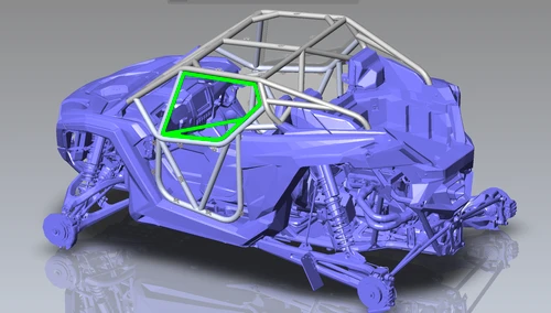Polaris RZR Pro R 2 seat race cage door frame opening highlighted in green