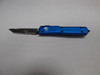 MICROTECH UTX70 TANTO EDGE BLUE PARTIAL SERRATED WITH BLACK BLADE/HARDWARE BLADE OUT NON CLIP SIDE