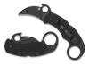 SPYDERCO KARAHAWK G-10 ALL BLACK CLOSED AND OPEN WITH TIP ANGLED UP TO THE LEFT AND EDGE FACING DOWN