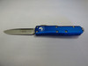 MICROTECH UTX85 SINGLE EDGE BLUE STONEWASH STANDARD SILVER HARDWARE BLADE OUT NON CLIP SIDE