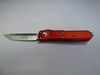 MICROTECH UTX85 TANTO EDGE RED SATIN STANDARD SILVER HARDWARE BLADE OUT NON CLIP SIDE