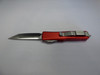 MICROTECH UTX85 TANTO EDGE RED SATIN STANDARD SILVER HARDWARE BLADE OUT CLIP SIDE
