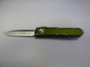 MICROTECH UTX85 SINGLE EDGE OD GREEN SATIN STANDARD SILVER HARDWARE BLADE OUT NON CLIP SIDE