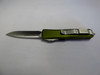 MICROTECH UTX85 SINGLE EDGE OD GREEN SATIN STANDARD SILVER HARDWARE BLADE OUT CLIP SIDE