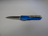 MICROTECH UTX85 SINGLE EDGE BLUE SATIN STANDARD SILVER HARDWARE BLADE OUT CLIP SIDE