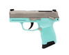 SIG SAUER P365 ROBINS EGG BLUE STAINLESS NICKEL CONTROLS OPTIC READY .380 ACP LEFT SIDE VIEW