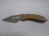 MICROTECH STITCH RAM-LOK SINGLE EDGE FLUTED G-10 TAN APOCALYPTIC PARTIAL SERRATED EDGE DOWN
