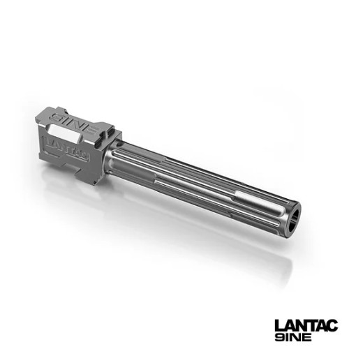 LANTAC GLOCK 9INE G17 NON-THREADED UPGRADE BARREL STAINLESS TOP RIGHT SIDE VIEW FRONT ANGLE