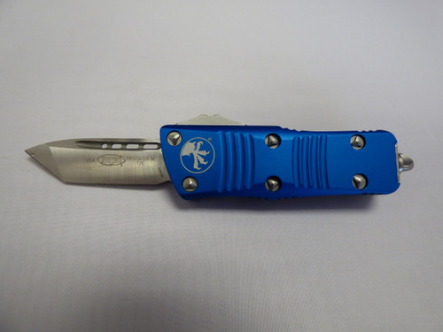 MICTORECH TROODON MINI TANTO EDGE BLUE HANDLE SATIN BLADE EDGE DOWN