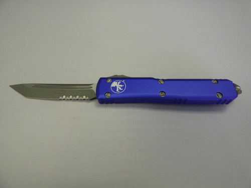 MICROTECH ULTRATECH TANTO EDGE PURPLE APOCALYPTIC PARTIAL SERRATED EDGE DOWN