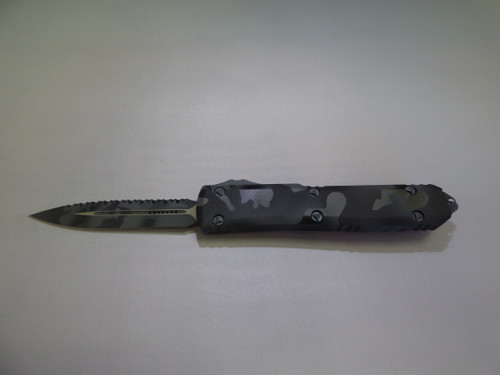 MICROTECH ULTRATECH DOUBLE EDGED SIGNATURE SERIES URBAN CAMO FULL SERRATED SERRATIONS UP