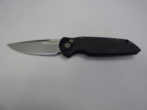 PROTECH TACTICAL RESPONSE 3 CLIP POINT STONEWASH BLADE BLACK FISH SCALE HANDLE EDGE DOWN