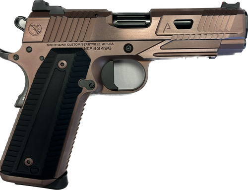 NIGHTHAWK CUSTOM AGENT 2 COMMANDER IOS ROSE GOLD WITH BLACK DLC ACCENTS .45 ACP RIGHT SIDE VIEW