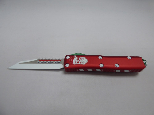 MICROTECH UTX-85 WARHOUND CHRISTMAS HANDLE WHITE STANDARD CANDYCANE EDGE DOWN