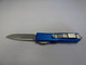 MICROTECH UTX85 SINGLE EDGE BLUE STONEWASH STANDARD SILVER HARDWARE BLADE OUT CLIP SIDE