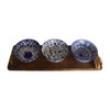 PLAT10 Wooden Tray 3 Ceramic Blue Pattern Bowls
