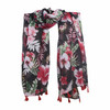 SKF1H  Pink Red Flowers Black Scarf