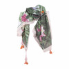 ML1A Forest Scene Green Leaves Toucan Bird Scarf Tassels