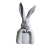 148L Large Speckled Grey Polyresin Thinking Bunny