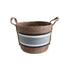 YT222013 Weaved Baskets Set Of 3 - Thick Ocean Green Stripe Black And White Stripes