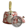 A013A Ceramic Chinese Tea Pot - Red Flowers And Vines