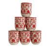 A019B Ceramic Tea Cup Set of 6 - Small Red Flowers And Thin Vines
