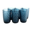 GLASS047C Tall Diamond Pattern Drinking Glass (Set of 6) - Deep Blue