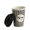 R4949B Ceramic Travel Mug - Home And Black Lines Checkered Pattern