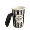 R4949D Ceramic Travel Mug - Live Laugh Love Checkered Pattern