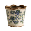 Y6342043 Small Ceramic Planter - Blue Flowers And Green Leaves