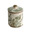 D975G022 Ceramic Lidded Pot - Green Leaves And Flowers