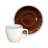 TM24ST0103952E Ceramic Cup And Saucer Set of 6 - Brown Saucer, White Mug