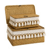 GY013 Set of 3 Woven Storage Basket Set with Lid & Tassel Trim